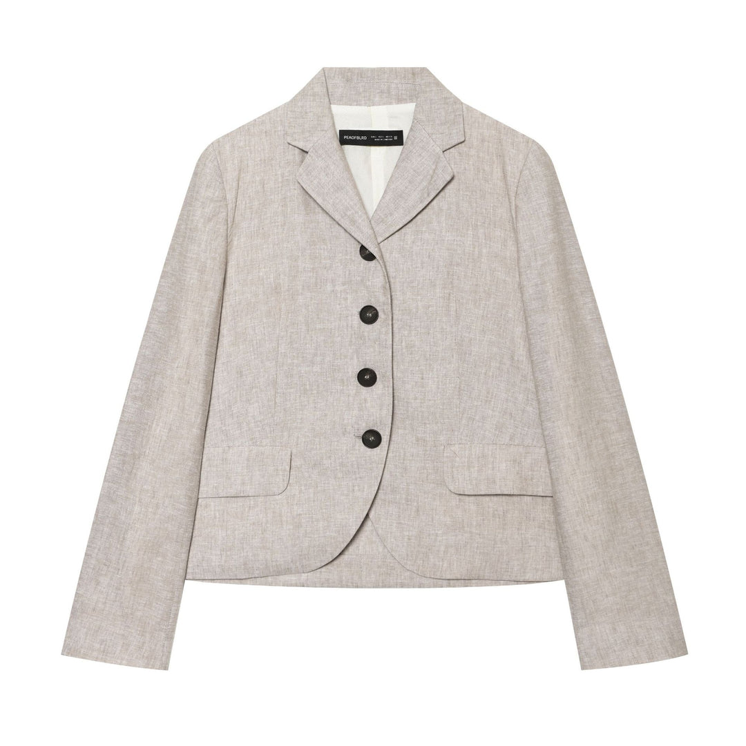 Damen cropped Leinenblazer mit fallendem Revers Mehrfachknopfleiste und aufgesetzten Pattentaschen – Célinea