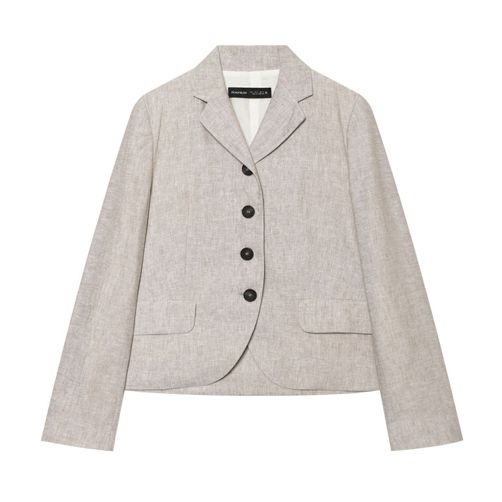 Damen cropped Leinenblazer mit fallendem Revers Mehrfachknopfleiste und aufgesetzten Pattentaschen – Célinea