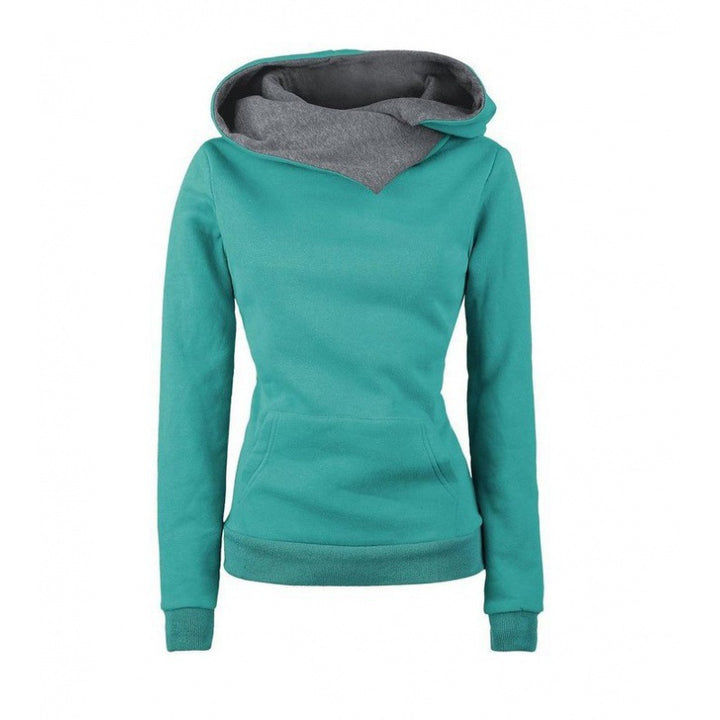 Damen Taillierter Kapuzenpullover mit überlappendem Schalkragen und Kängurutasche – Auréline