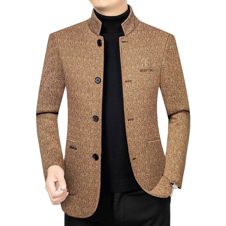 Herren Moderner Stehkragen-Blazer im Travel-Stil mit wattierter Innenfütterung – Tianoro