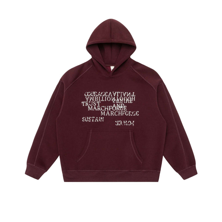 Unisex Oversize-Kapuzenpullover mit Raglanärmeln, Kängurutasche und versetztem Typo-Print Echoarchiv