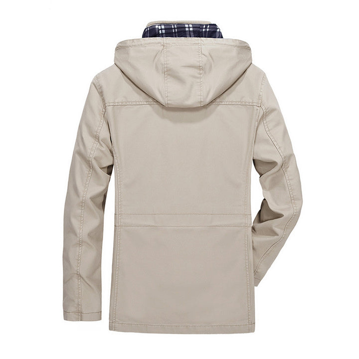 Herren Kapuzen-Transitionparka mit kariertem Innenfutter und Utility-Taschen – Taviero