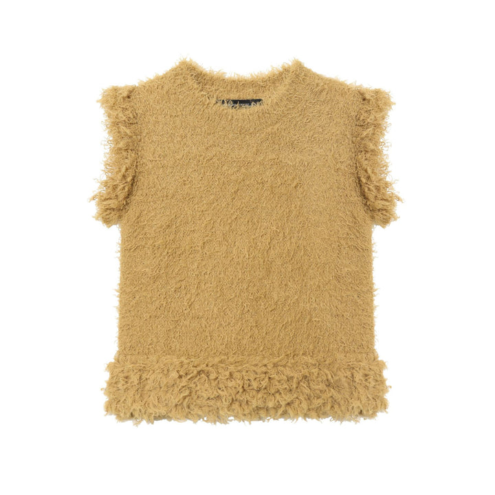 Damen nan flauschiges ärmelloses Teddy-Top mit Rundhalsausschnitt und Fransen Echo Archiv