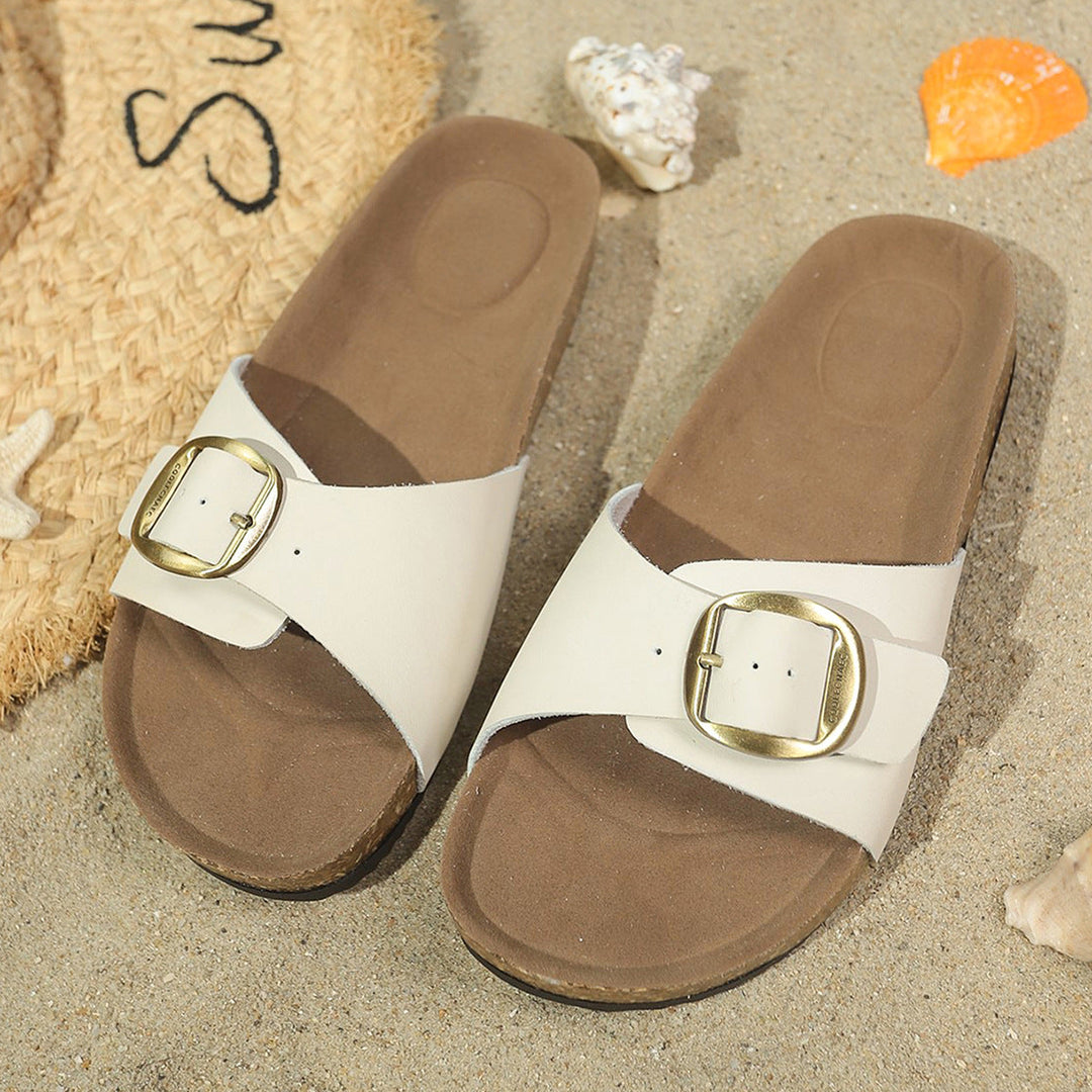 Damen Komfortable Fußbett-Sandalen mit breitem Riemen und glänzender Schnalle Echoarchiv
