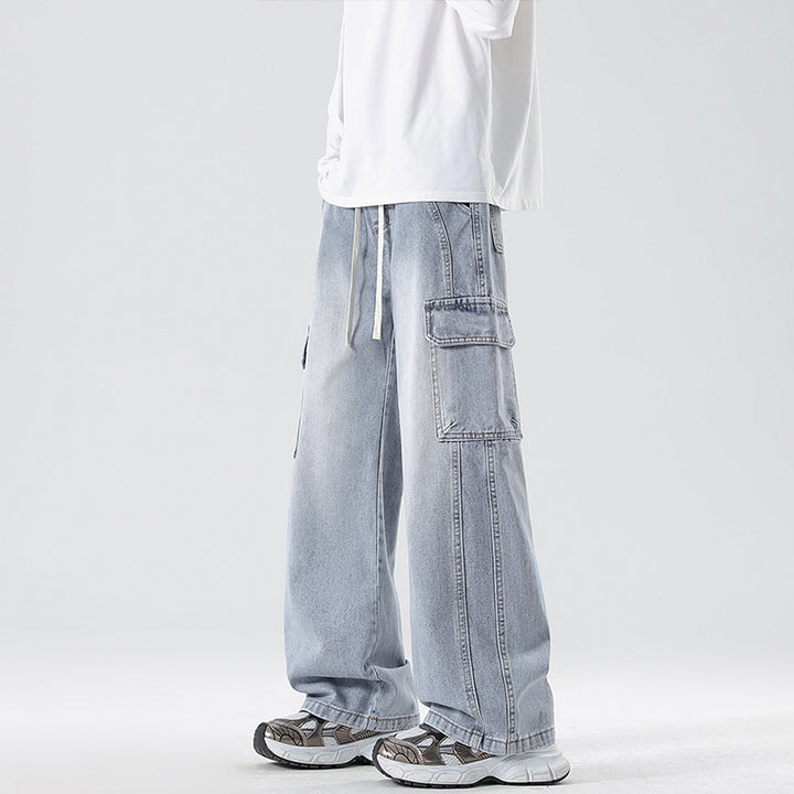 Herren Stonewashed-Denim Cargopalazzo mit extra weitem Bein und sichtbaren Ziernähten Echo Archiv