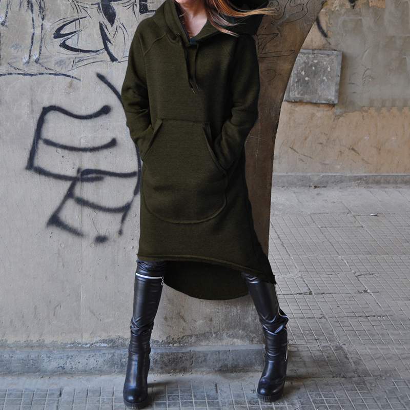 Damen nan Oversize Kapuzenkleid mit hohem Rückensaum, Kängurutasche und lässigem Streetstyle-Schnitt Echo Archiv