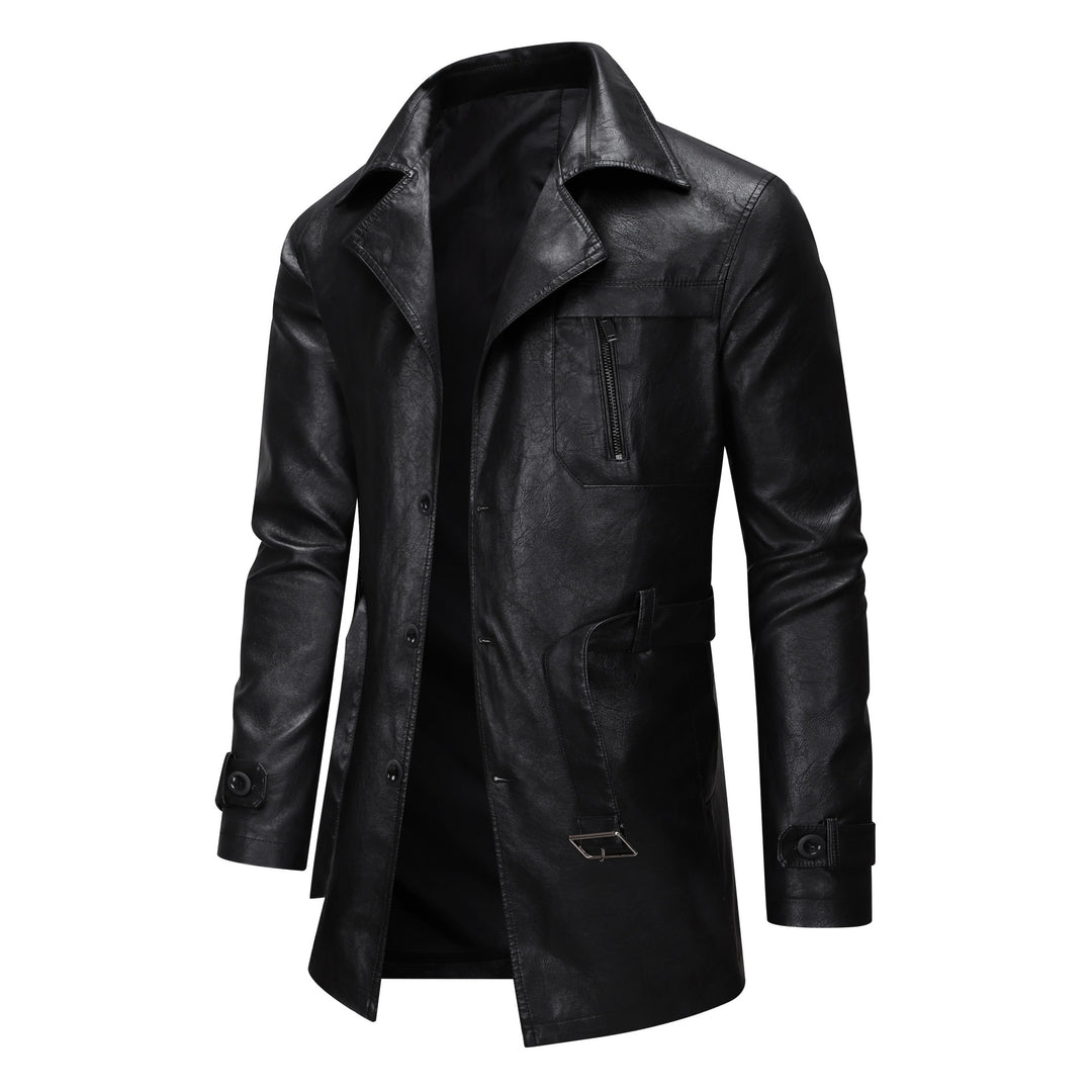 Herren modische Kunstlederjacke mit verstellbarem Gürtel und praktischen Taschen Echoarchiv
