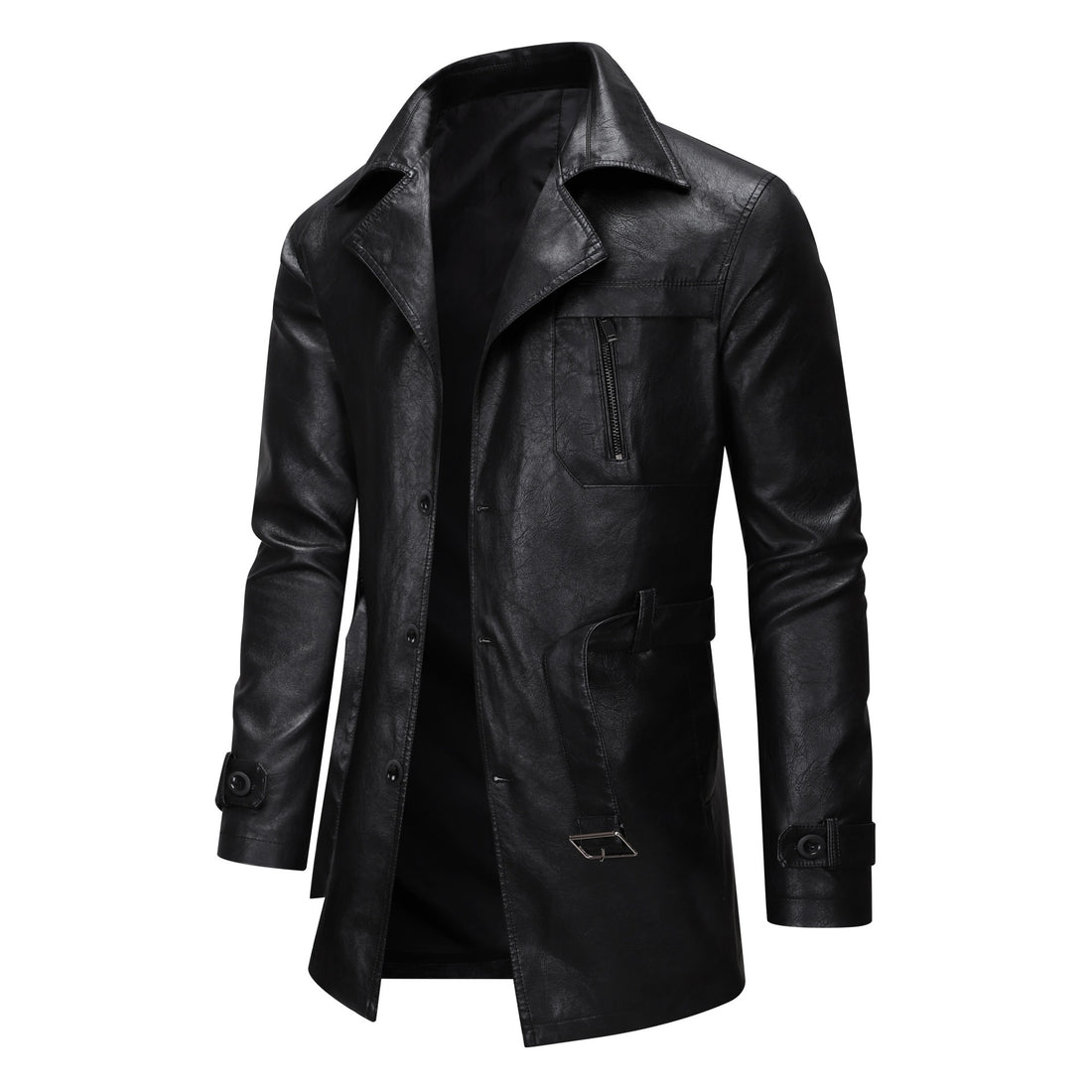 Herren modische Kunstlederjacke mit verstellbarem Gürtel und praktischen Taschen – Valtoré