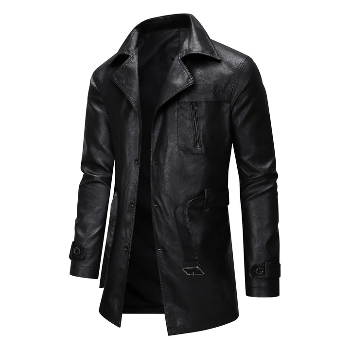 Herren modische Kunstlederjacke mit verstellbarem Gürtel und praktischen Taschen Echoarchiv