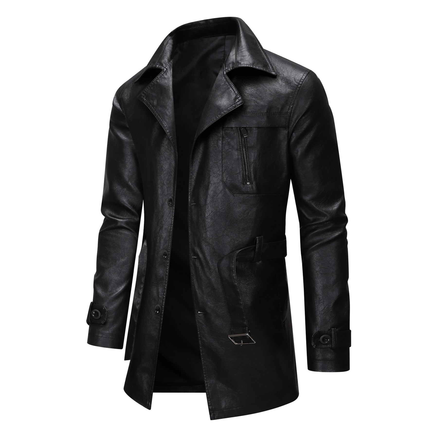 Herren modische Kunstlederjacke mit verstellbarem Gürtel und praktischen Taschen Echoarchiv