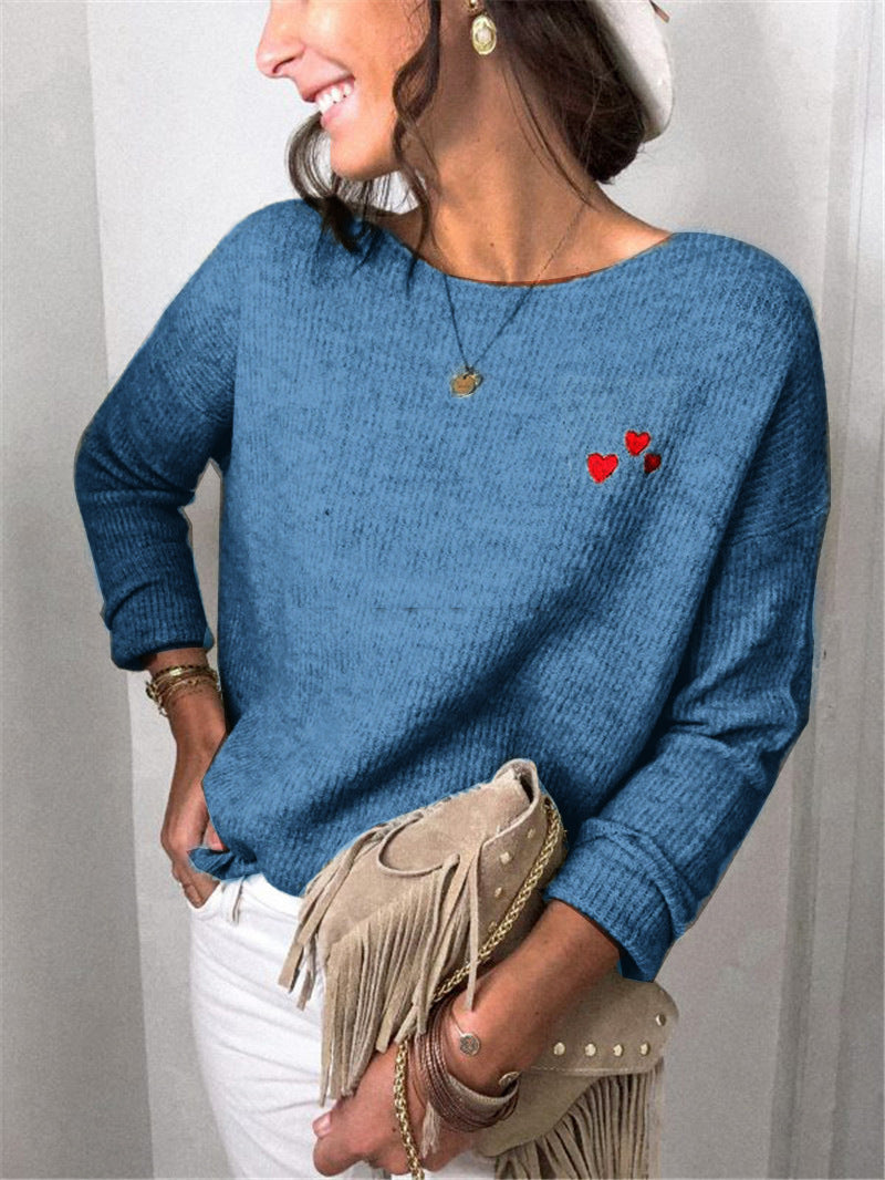 Damen Feinstrickpullover mit Herz-Stickerei und legerer Passform – Avérine