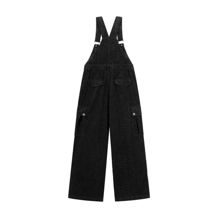 Damen Lässige Cord-Latzhose mit weitem Bein, Cargo-Taschen und verstellbaren Trägern Echoarchiv