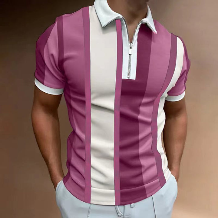 Herren Polohemd mit sportlichem Reißverschluss und elegantem Blockstreifenmuster Echoarchiv