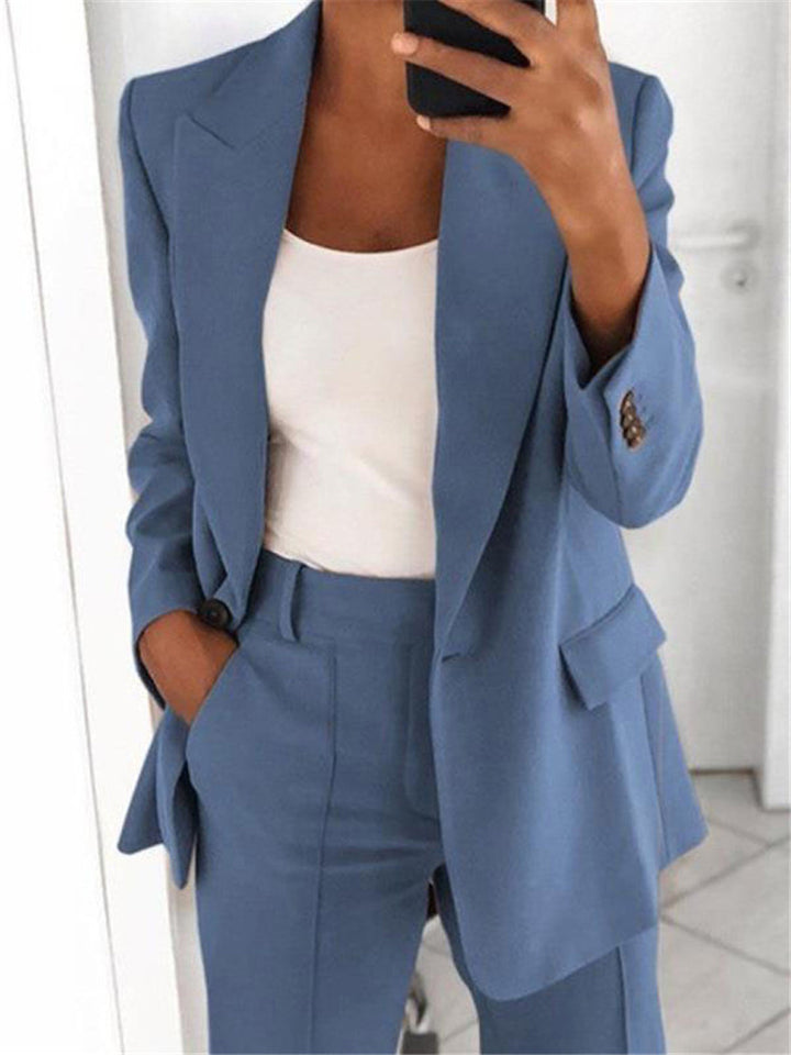Damen nan bürotaugendes Hosenanzug Set mit weiter Hose und tailliertem Blazer Echo Archiv