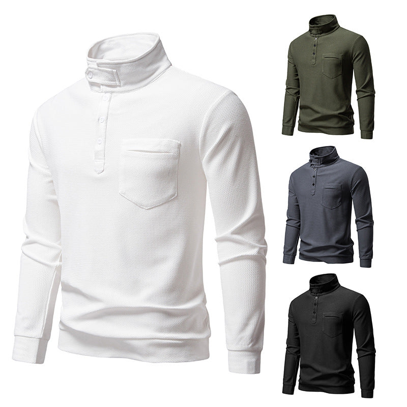 Herren Texturiertes Waffelstrick-Henleyshirt mit hohem Kragen, Knopfleiste und Brusttasche Echo Archiv