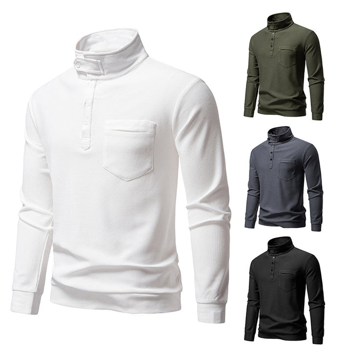 Herren Texturiertes Waffelstrick-Henleyshirt mit hohem Kragen, Knopfleiste und Brusttasche Echo Archiv