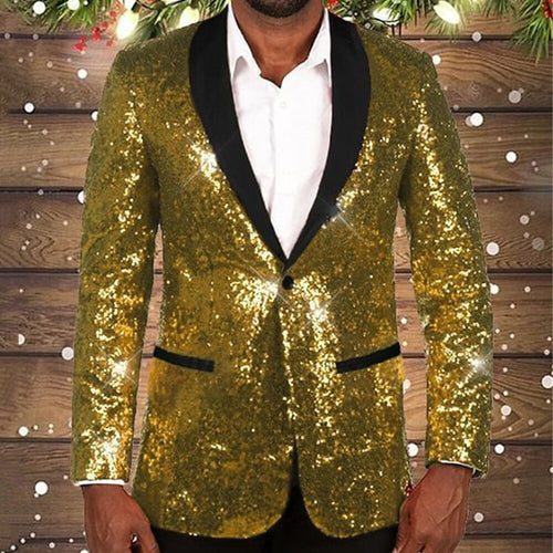 Herren glitzernder Pailletten Blazer mit schwarzem Revers Echoarchiv