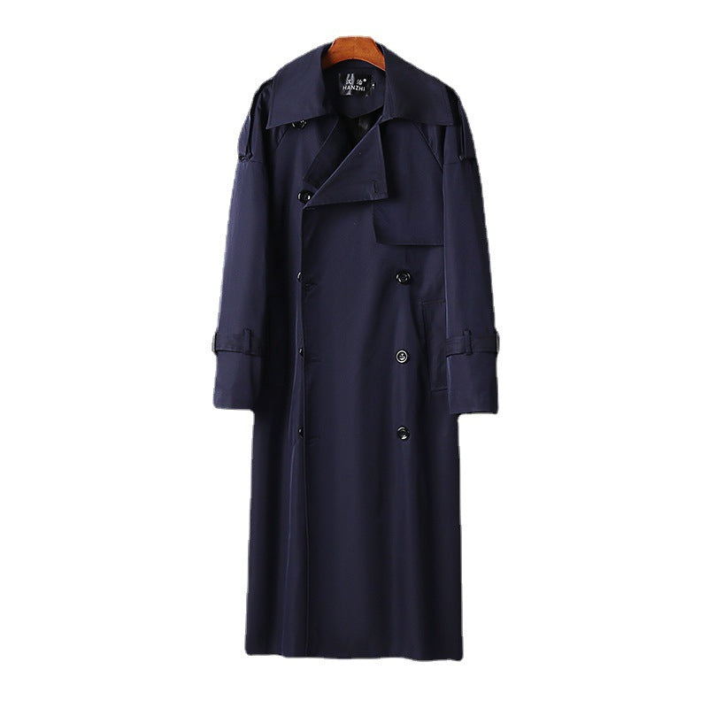 Herren Langer Doppelreihiger Trenchcoat mit Taillengürtel, Epauletten und klassischem Schalkragen Echoarchiv