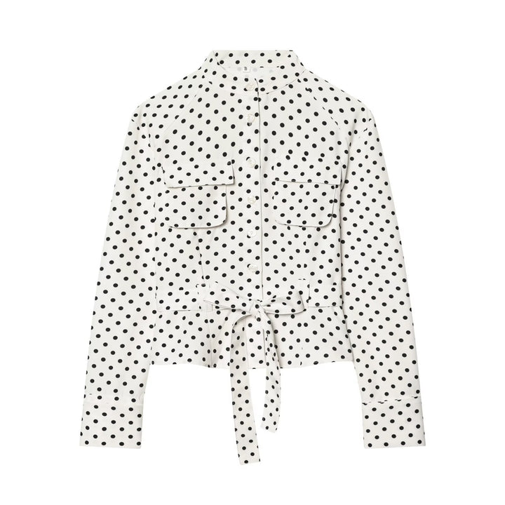 Damen Geknöpfte Hemdjacke mit Stehkragen, aufgesetzten Klappentaschen und Taillengürtel Echo Archiv