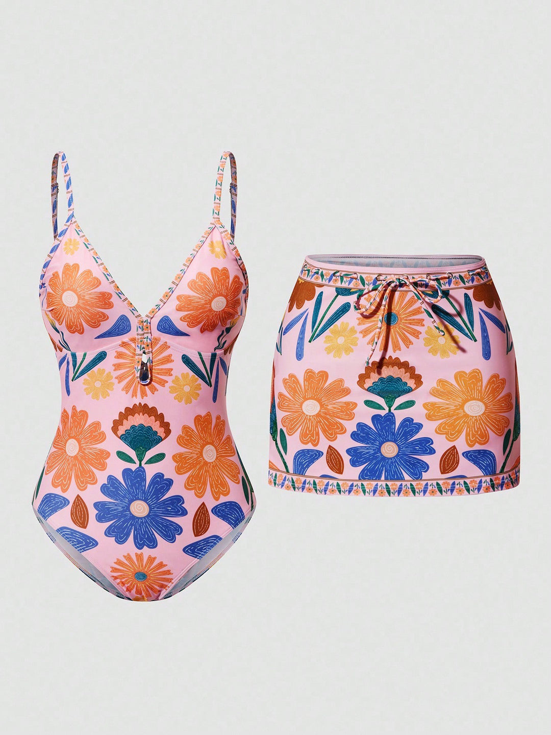 Damen Bikini-Set mit floralem Design und passendem Rock Echo Archiv
