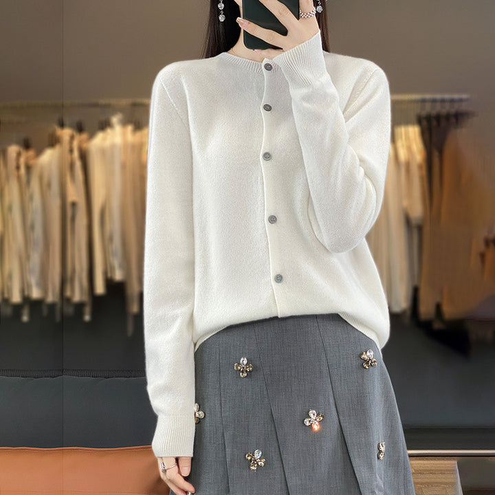 Damen Leichter Feinstrick-Cardigan mit Kaschmir‑Optik, Rundhalsausschnitt und verdeckter Knopfleiste Echoarchiv