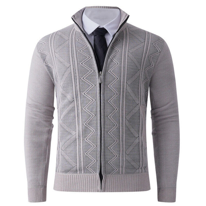 Herren Strick-Zipjacke mit Stehkragen und dezentem Rautenmuster Echo Archiv