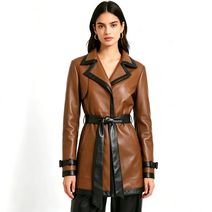 Damen Modischer Kunstleder Trenchcoat Echo Archiv