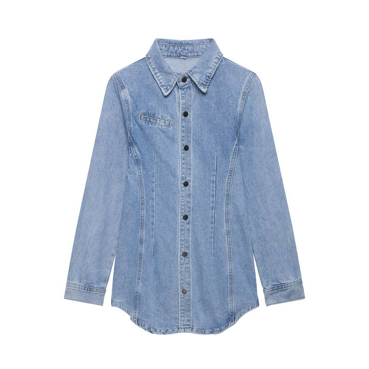 Damen Oversize Denim-Hemdjacke mit taillierten Abnähern und Druckknöpfen Echo Archiv