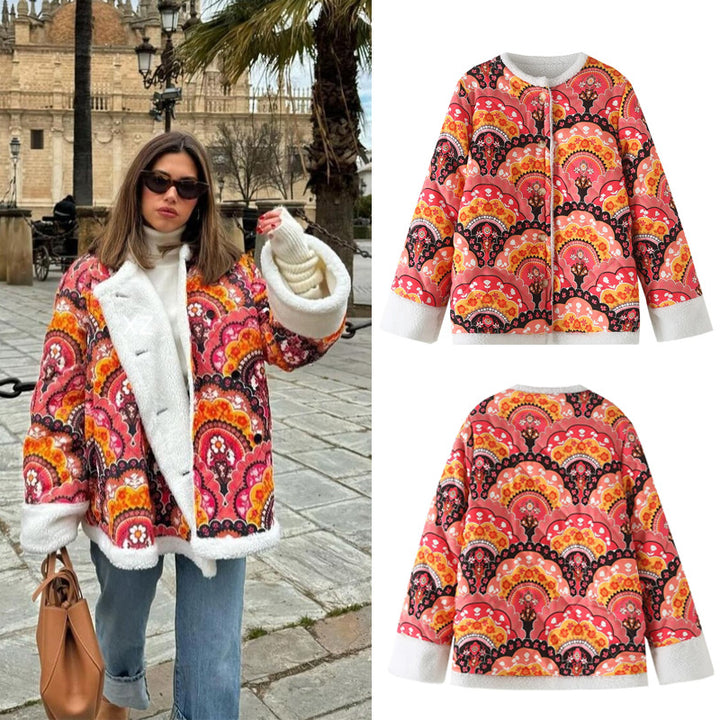 Damen nan gesteppte Kurzjacke mit Teddyfutter, Rundhals und Knopfverschluss Echo Archiv