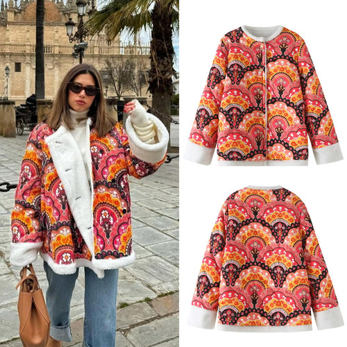 Damen nan gesteppte Kurzjacke mit Teddyfutter, Rundhals und Knopfverschluss Echo Archiv