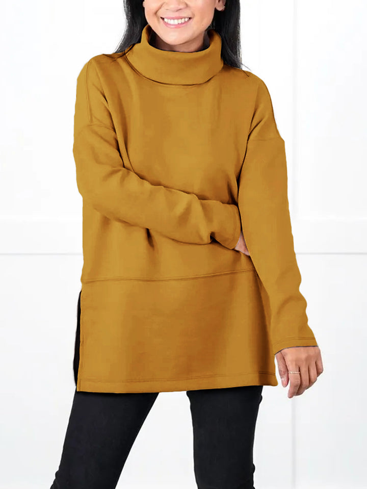 Damen Oversize Sweat-Tunika mit hohem Rollkragen, seitlichen Schlitzen und verlängertem Saum – Avérine