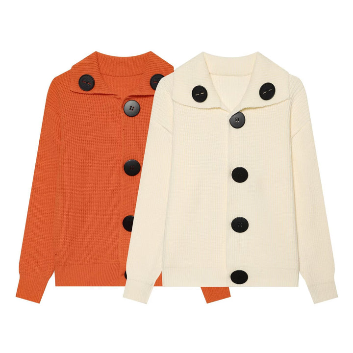 Damen grobgestrickte Waffelstruktur-Strickjacke mit übergroßen Knöpfen und Schalkragen Echo Archiv