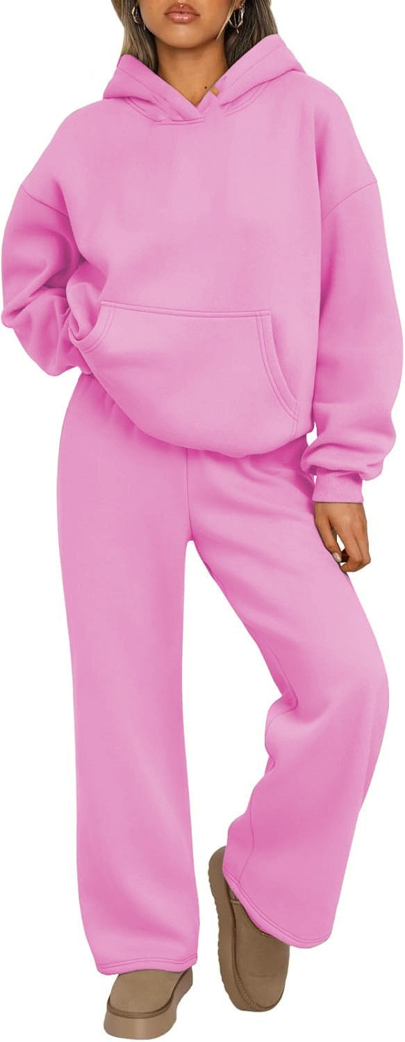 Damen nan Cozy-Loungewear-Set mit oversized Kapuzenpullover, Kängurutasche und weiten Palazzo-Jogginghose Echo Archiv