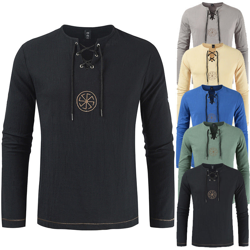 Herren lässiges Langarmshirt mit romantischem Schnürdesign Echoarchiv