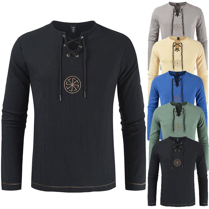 Herren lässiges Langarmshirt mit romantischem Schnürdesign Echoarchiv