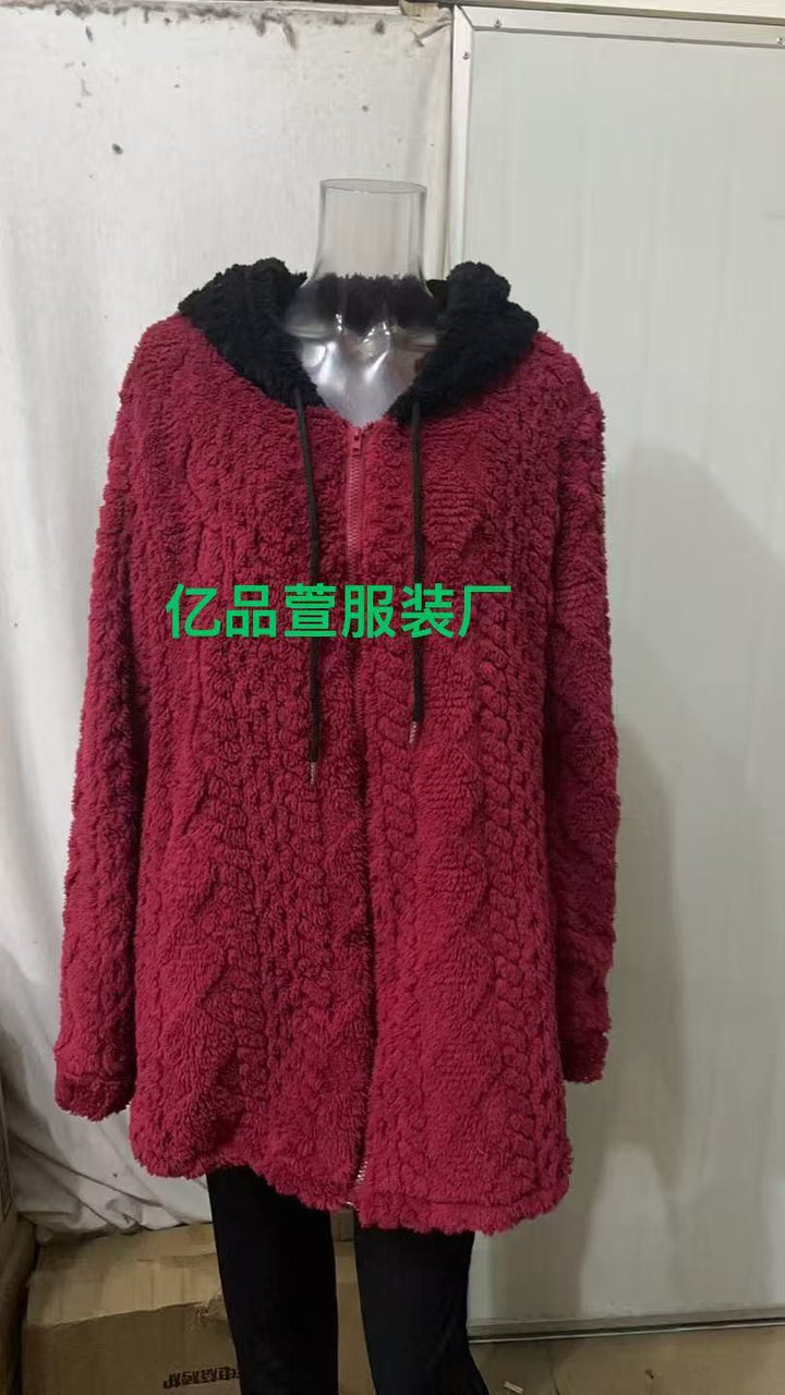 Damen nan oversized Teddy-Manteljacke mit Kontrastkapuze, Reißverschluss und Eingrifftaschen Echo Archiv