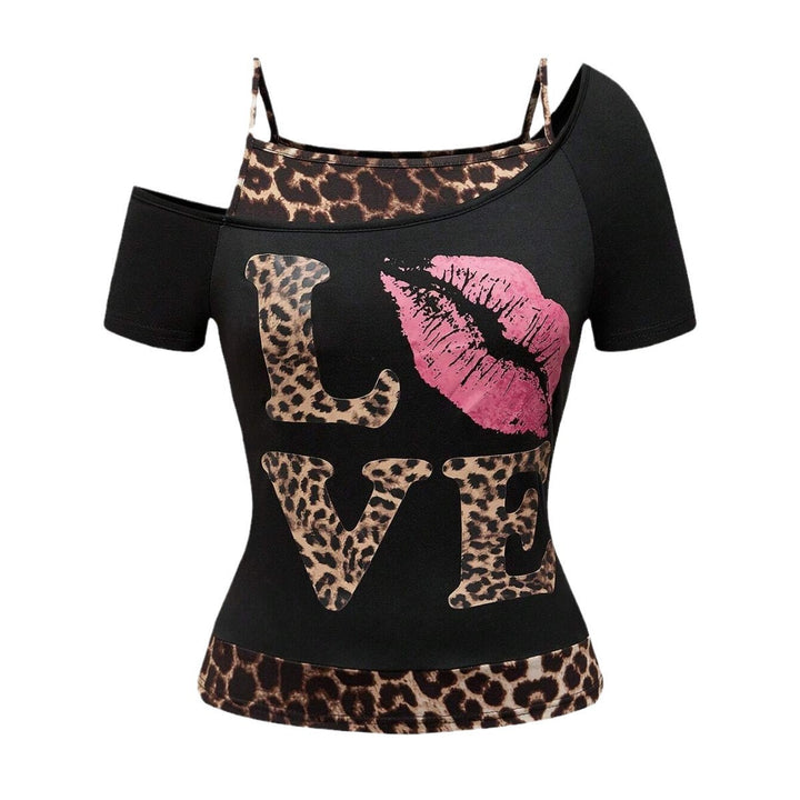 Damen Off-Shoulder Top mit Leopardenmuster und auffälligem Grafikdesign Echo Archiv
