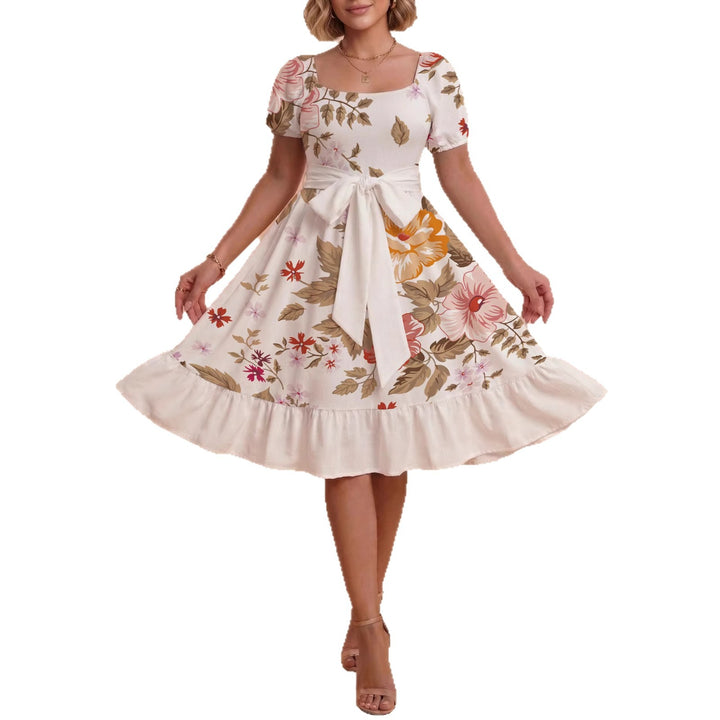 Damen Sommerliches Blumenkleid mit taillierbarem Gürtel und voluminösen Ärmeln Echo Archiv