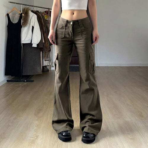 Damen Cargo-Flares mit hoher Taille, Klappentaschen und weitem Schlag Echo Archiv