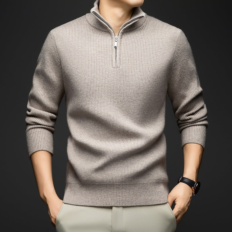 Herren eleganter Zip-Pullover aus weicher Wolle Echoarchiv