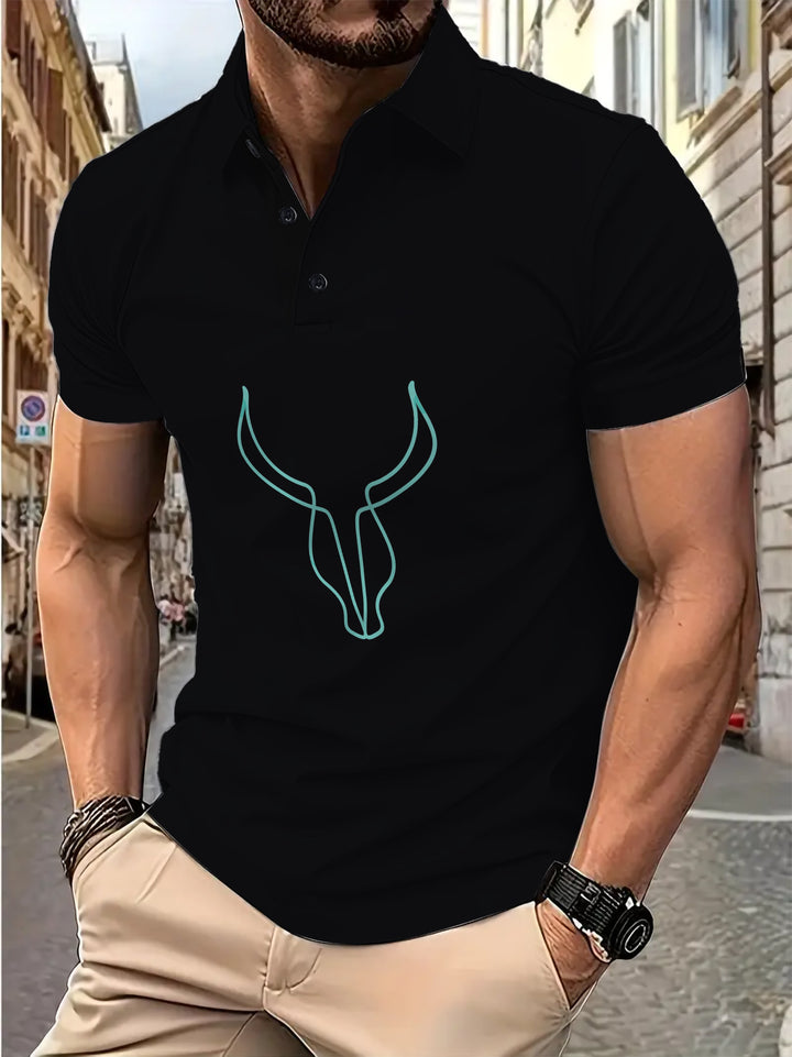 Herren Polohemd mit kreativem Hornmotiv Echoarchiv