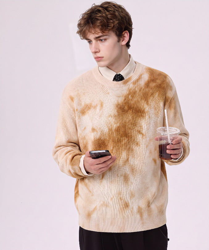 Herren Oversize-Strickpullover mit Batikoptik, Rundhalsausschnitt und Rippbündchen Echoarchiv