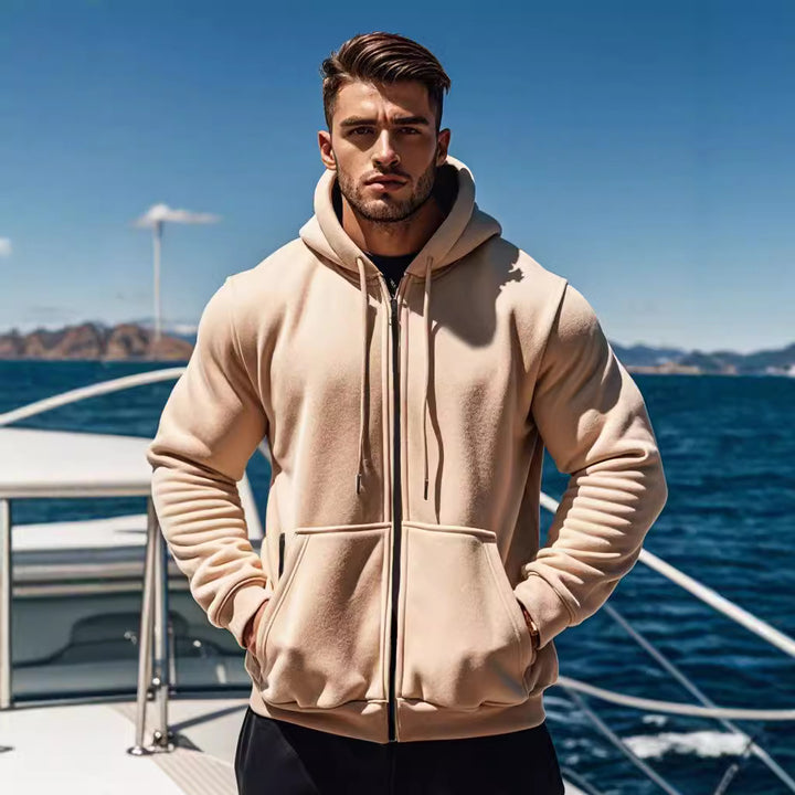 Herren gemütlicher Kapuzenpullover mit Reißverschluss und Taschen Echoarchiv