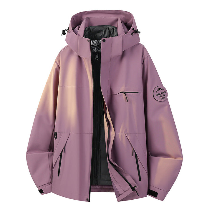 Herren Wasserdichte Outdoor-Softshelljacke mit Kapuze, hohem Stehkragen & Reißverschlusstaschen Echoarchiv