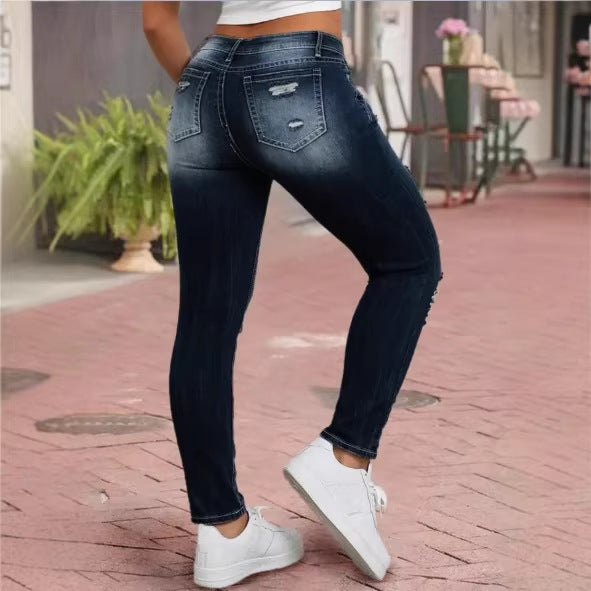 Damen hochtaillierte zerrissene Skinny-Jeans mit sculptendem Komfortbund Echo Archiv