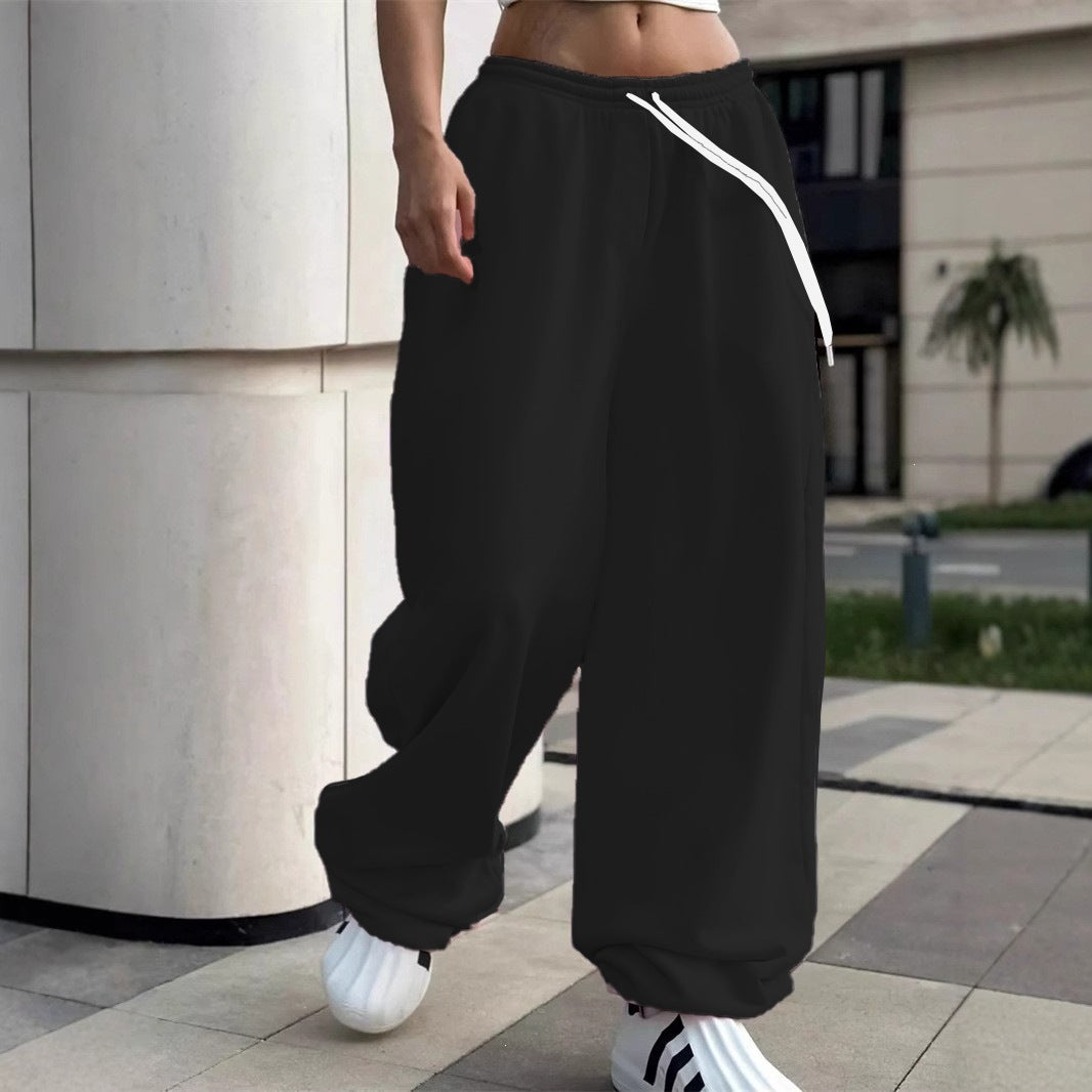 Damen weite Baggy-Jogginghose mit hohem Komfortbund, Kordelzug und elastischen Knöchelbündchen – Avélisse
