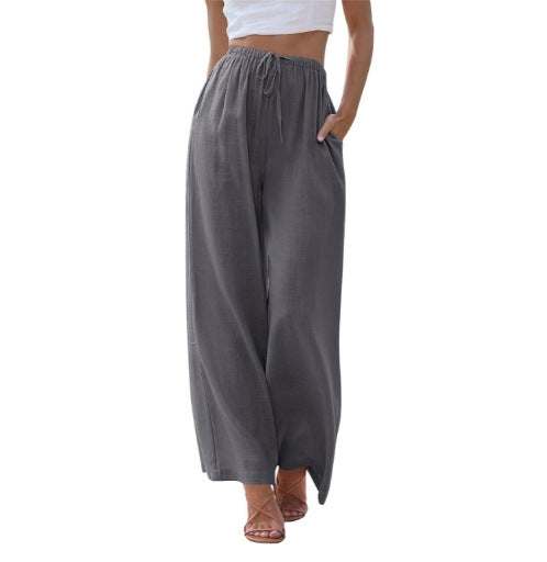 Damen nan weite Leinenhose mit elastischem Bund Kordel und Seitentaschen Echo Archiv