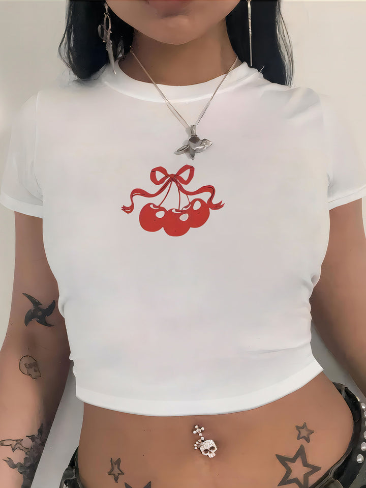 Damen Crop-T-Shirt mit kreativem Totenkopf-Design und figurbetontem Schnitt Echo Archiv