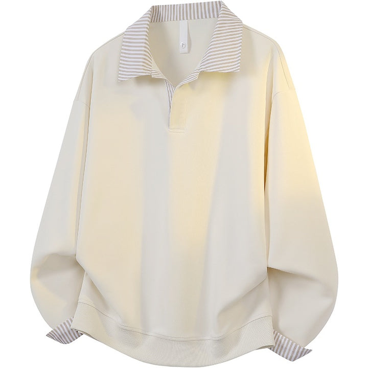 Damen Oversize-Polo-Sweatshirt mit Kontrastkragen & gestreiften Manschetten Echoarchiv