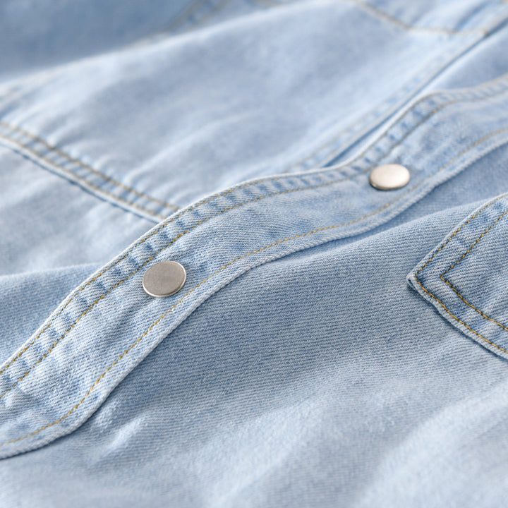 Herren Vintage-Jeanshemdjacke im Overshirt-Look mit Druckknöpfen und Kontrastnähten Echoarchiv